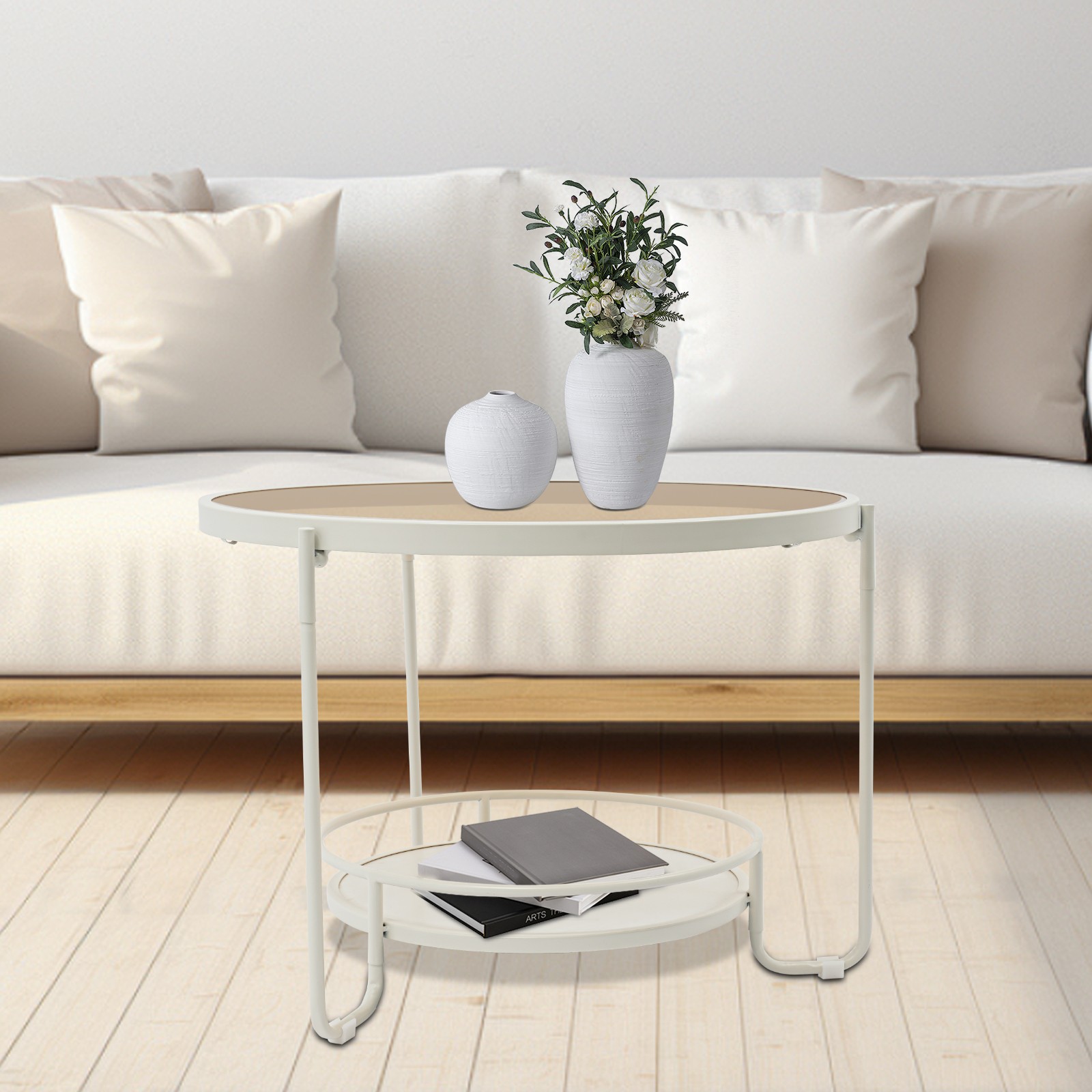 Modern Round 2-Tier Side Table, Coffee Table,tea table for balcony, study room