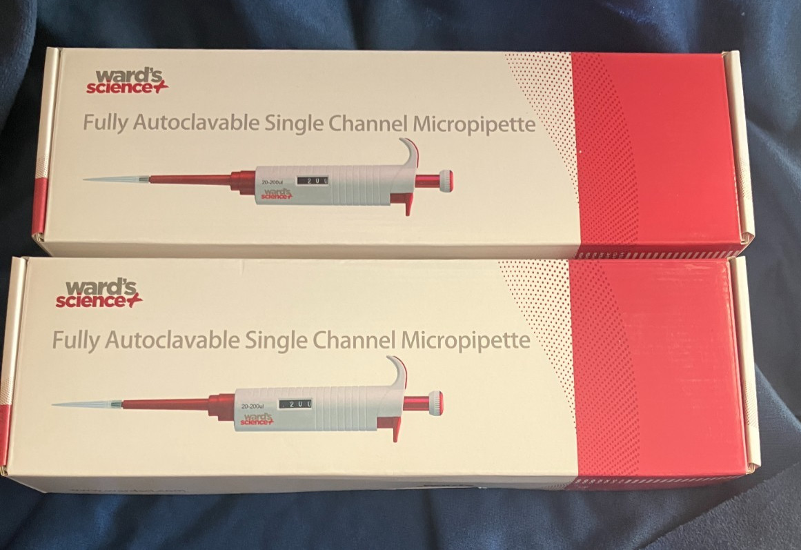 2 new Ward's Scientific  fully autoclavable single channel micropipette10-100ul