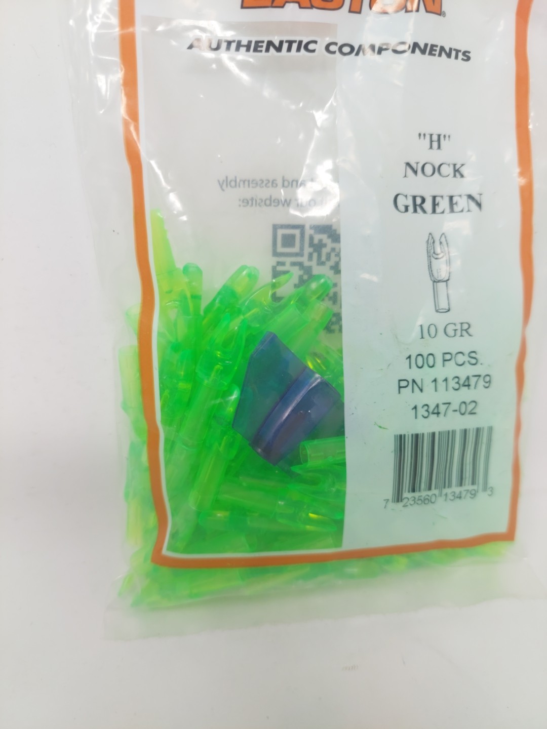 100 Pack Easton H 6mm Arrow Nocks: Clear Green: 10 Grain: New & Sealed Bag