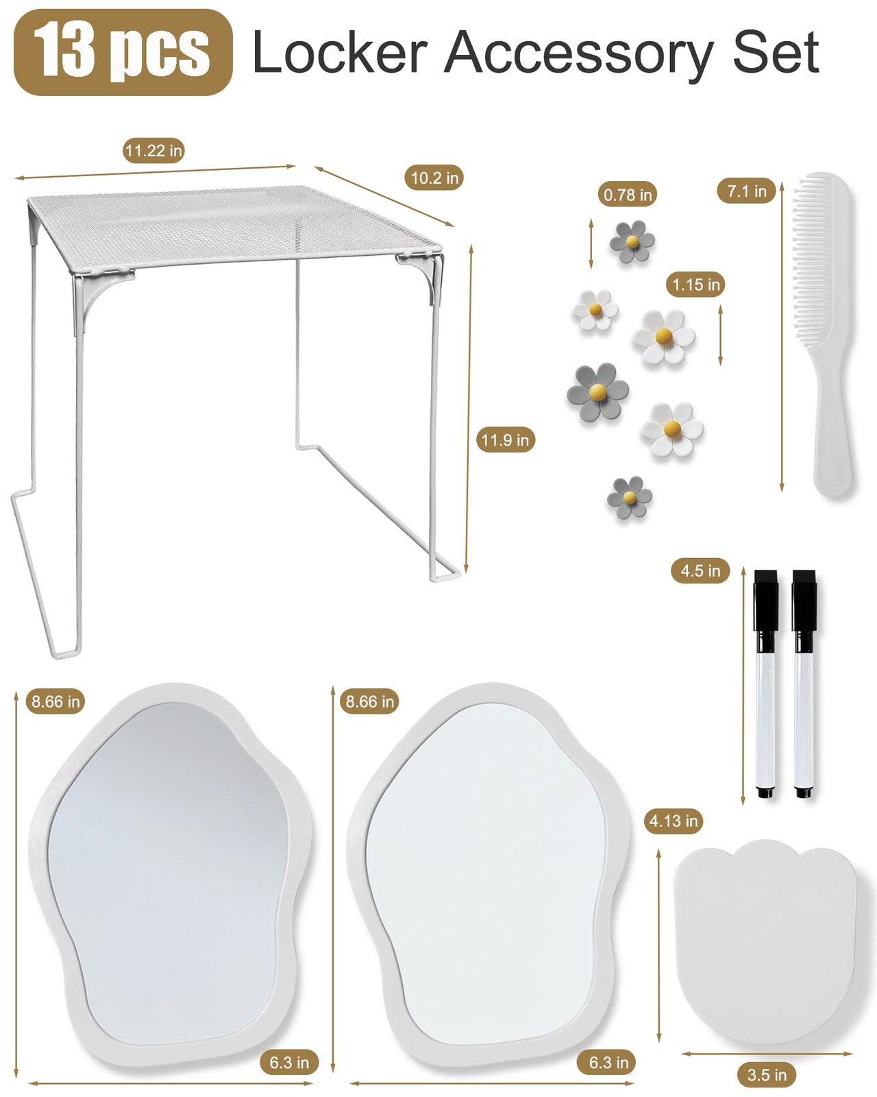 12 pcs Girls Locker Accessories, Locker Decorations Including Mirrors, whiteb...