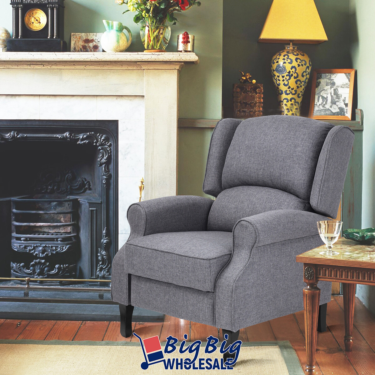 Fabric Recliner Chair Lounge Single Armchair Manual Push Back Living Room Couch