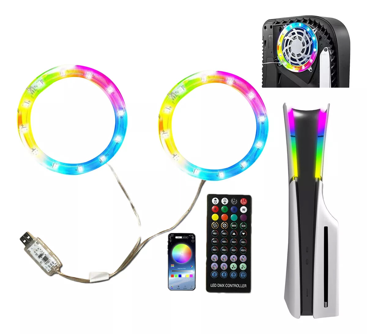 RGB LED Light with Remote and APP for Ps5 Slim