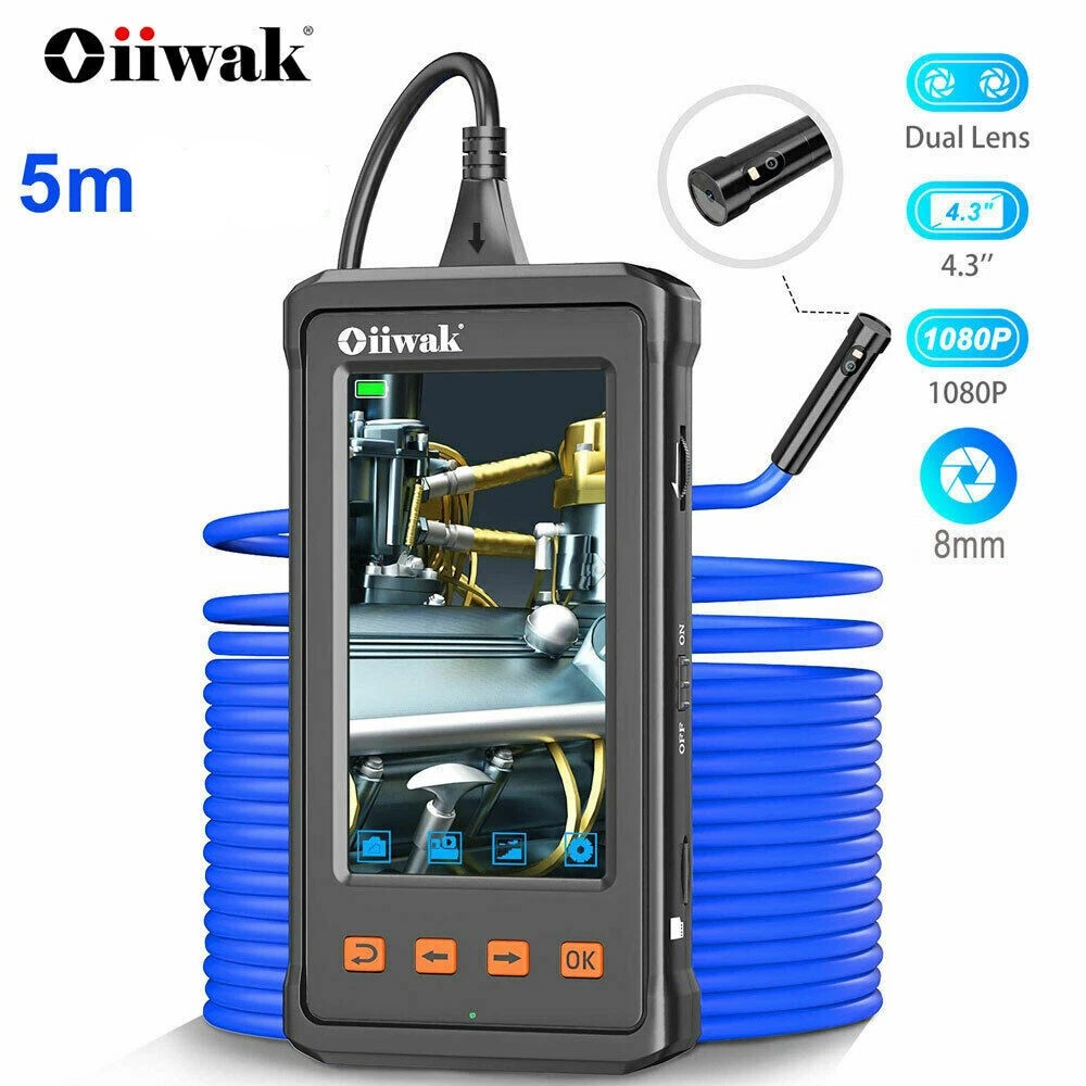 Dual Lens 16.4FT Industrial Endoscope 4.3" LCD Borescope 8mm Inspection Camera
