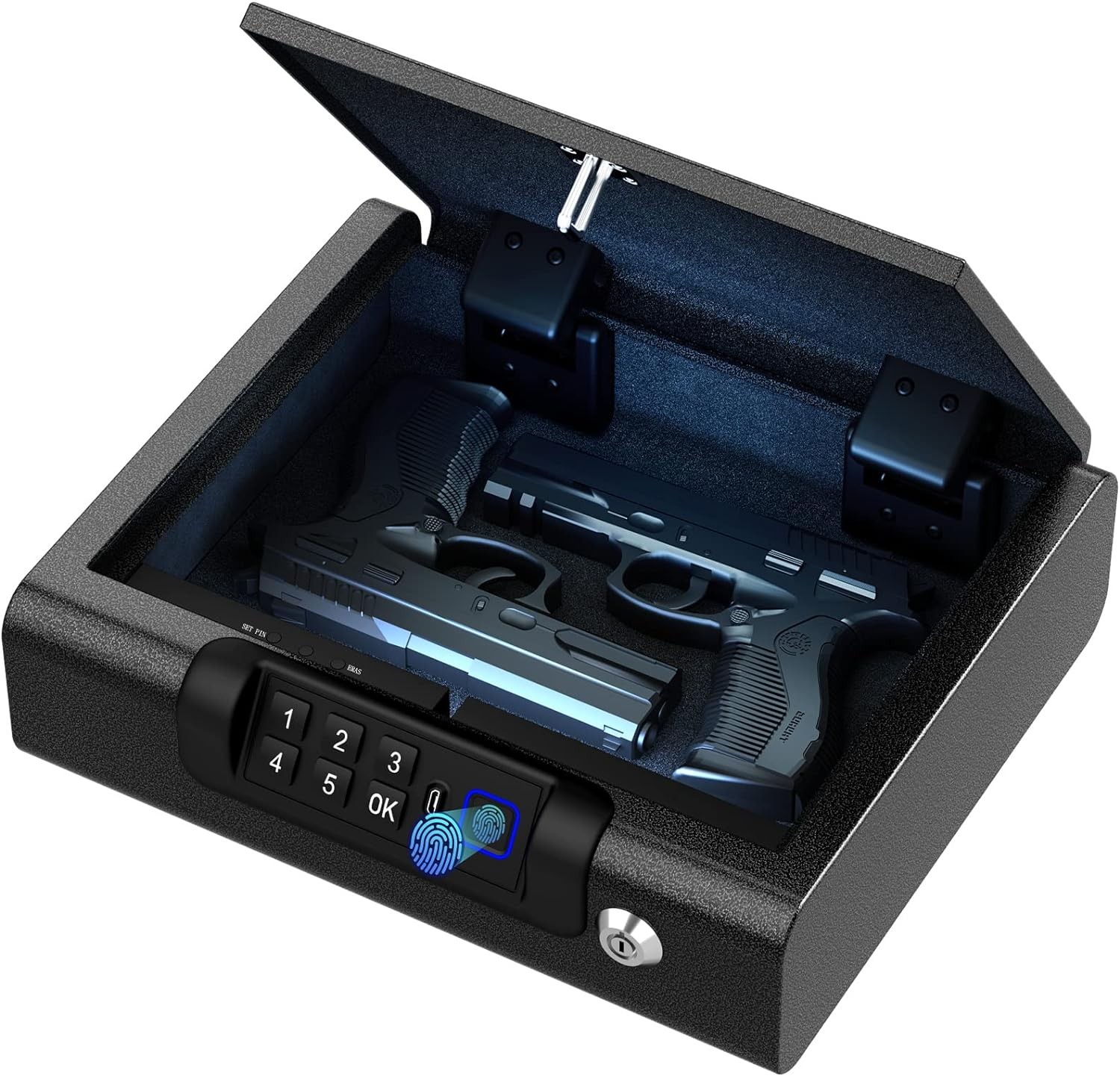 Biometric Gun Safe for Pistols 3-Ways unlock Fingerprint Digital PIN Key Unlock