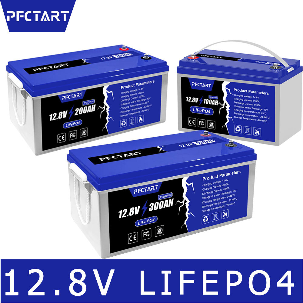 LiFePO4 Lithium Battery 12.8V 100Ah 200Ah 300Ah Deep Cycle for Solar RV Off-grid