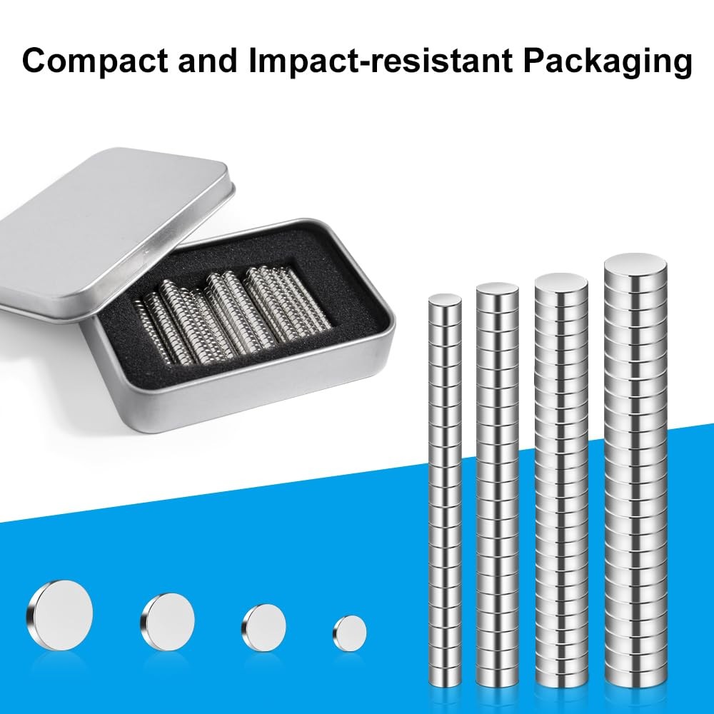 RHINOCATS 400Pcs Tiny Magnets, 4 Different Size,Small mixed 400 Packs, Silver