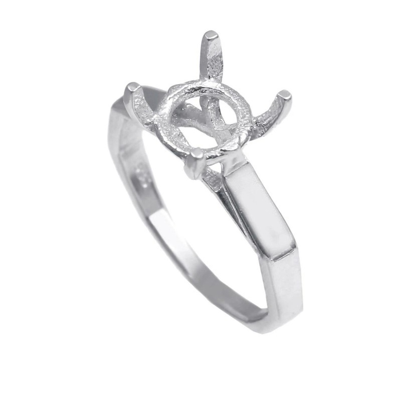 925 Sterling Silver 10 mm Round Semi Mount Polygon Shape Semi Mount Ring