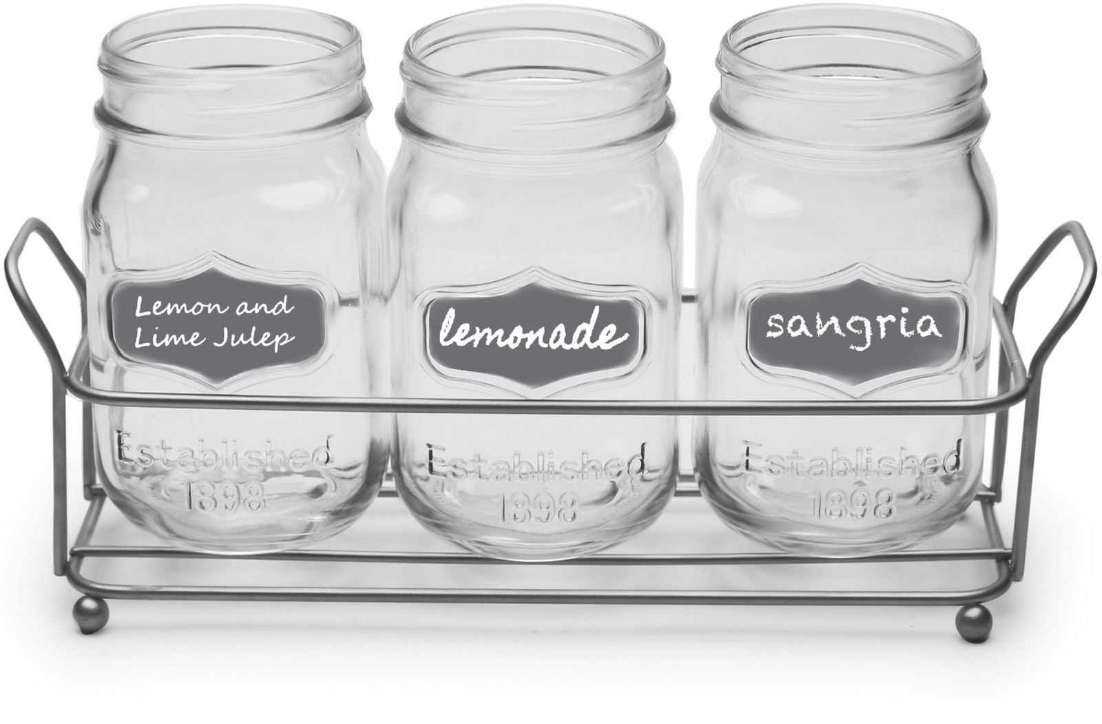 Circleware 69071 Trio Grand Mason Jar Glasses with Metal Holder Stand, 17 oz....