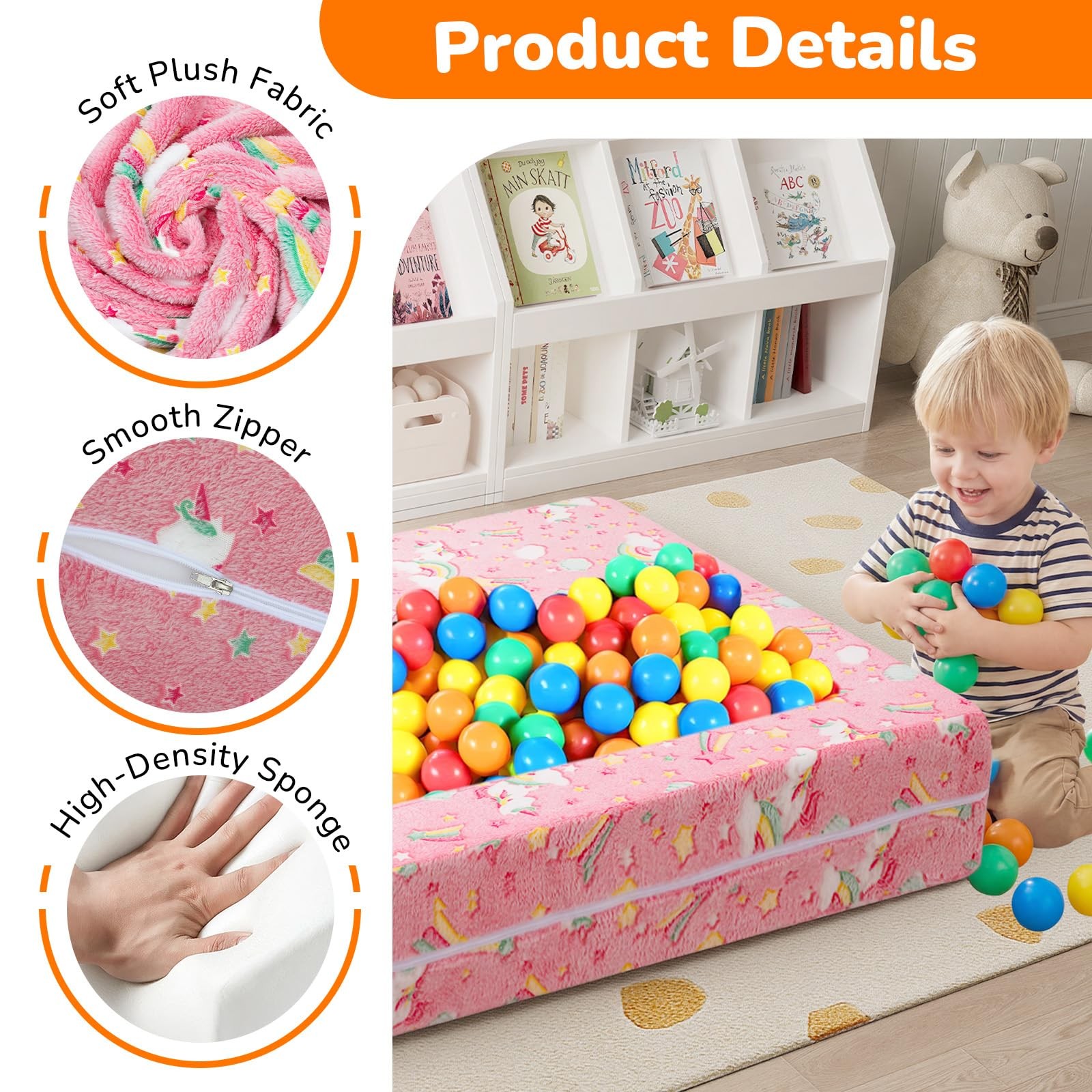 Colorful Unicorn Glow-in-the-Dark Kids Play Couch, Modular Toddler Couch that...