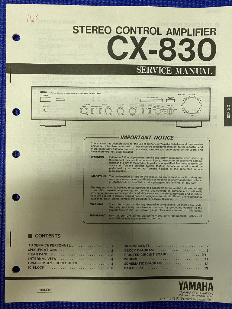 YAMAHA CX-830 CX830 Service Manual **ORIGINAL**