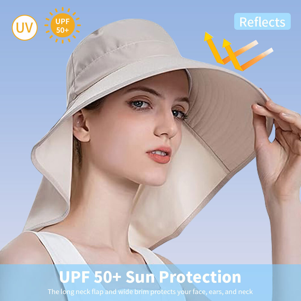 Summer Wide Brim Ponytail Sun Hat With Neck Flap For Women UV Protection Outdoor