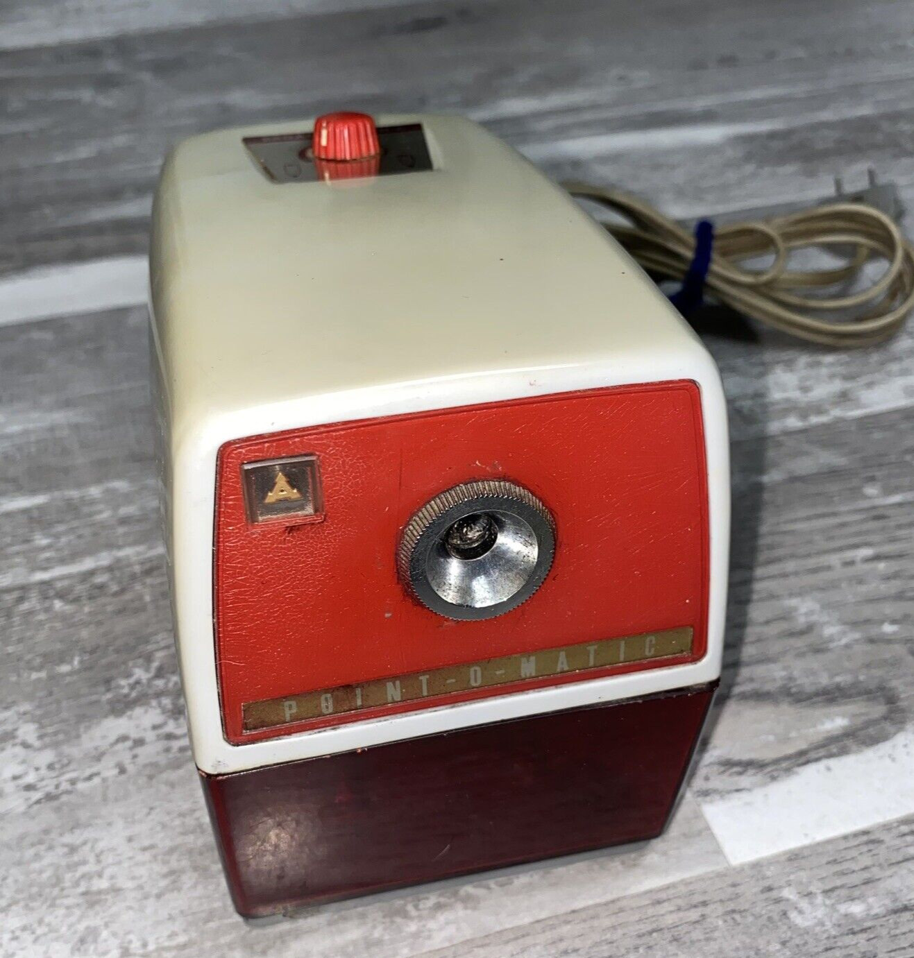 Vintage Rare White & Red Electric Point-O-Matic Pencil Sharpener