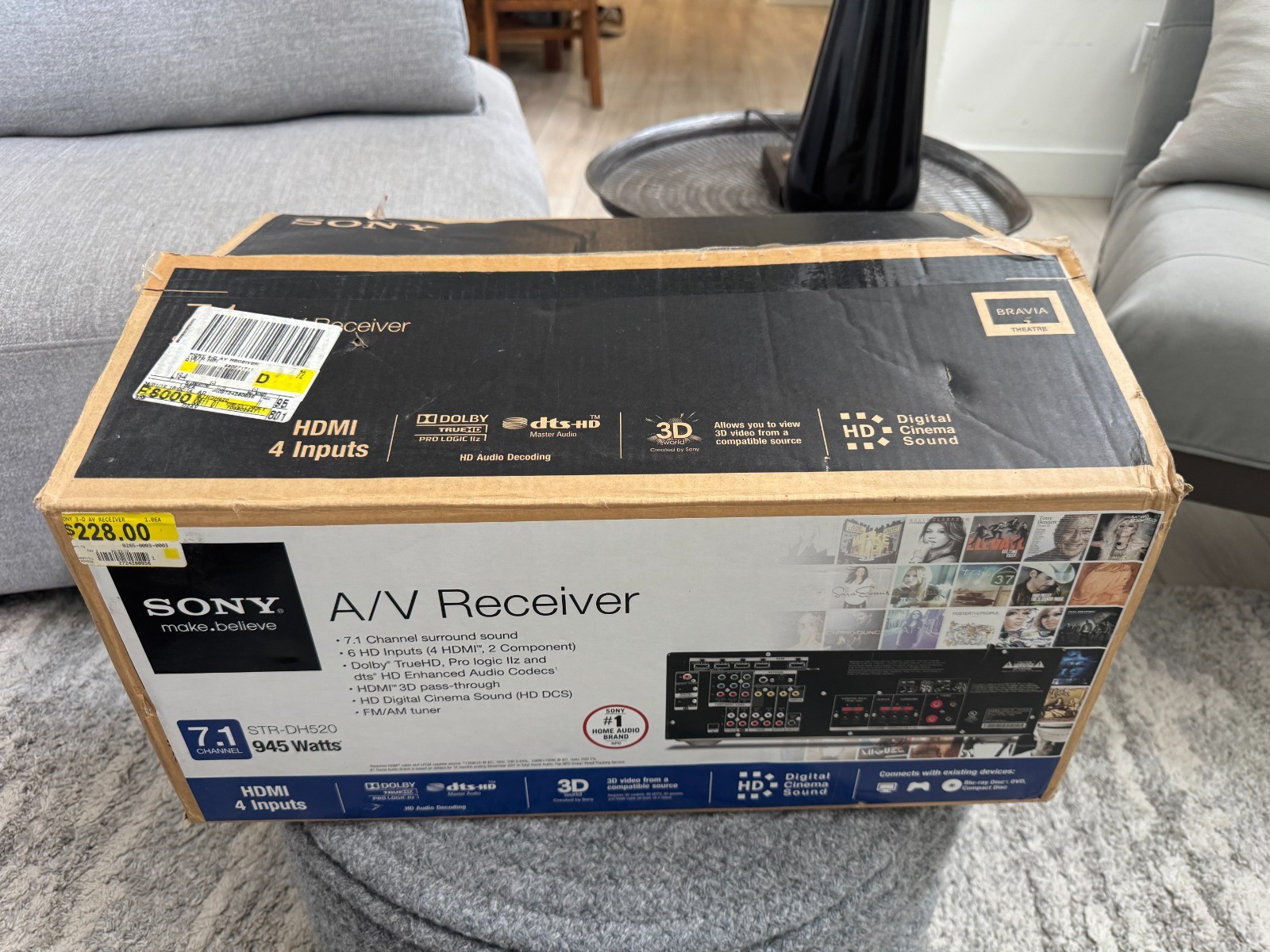 OPEN BOX Sony AV Receiver STR-DH520 Black 7.1 Channel 3D HDMI Home Theater