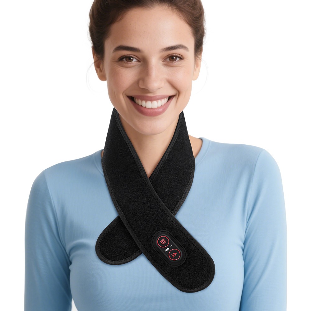 Cordless 660-850nm Red Light Therapy Heat Vibration Neck Wrap Pad Massage 36LED