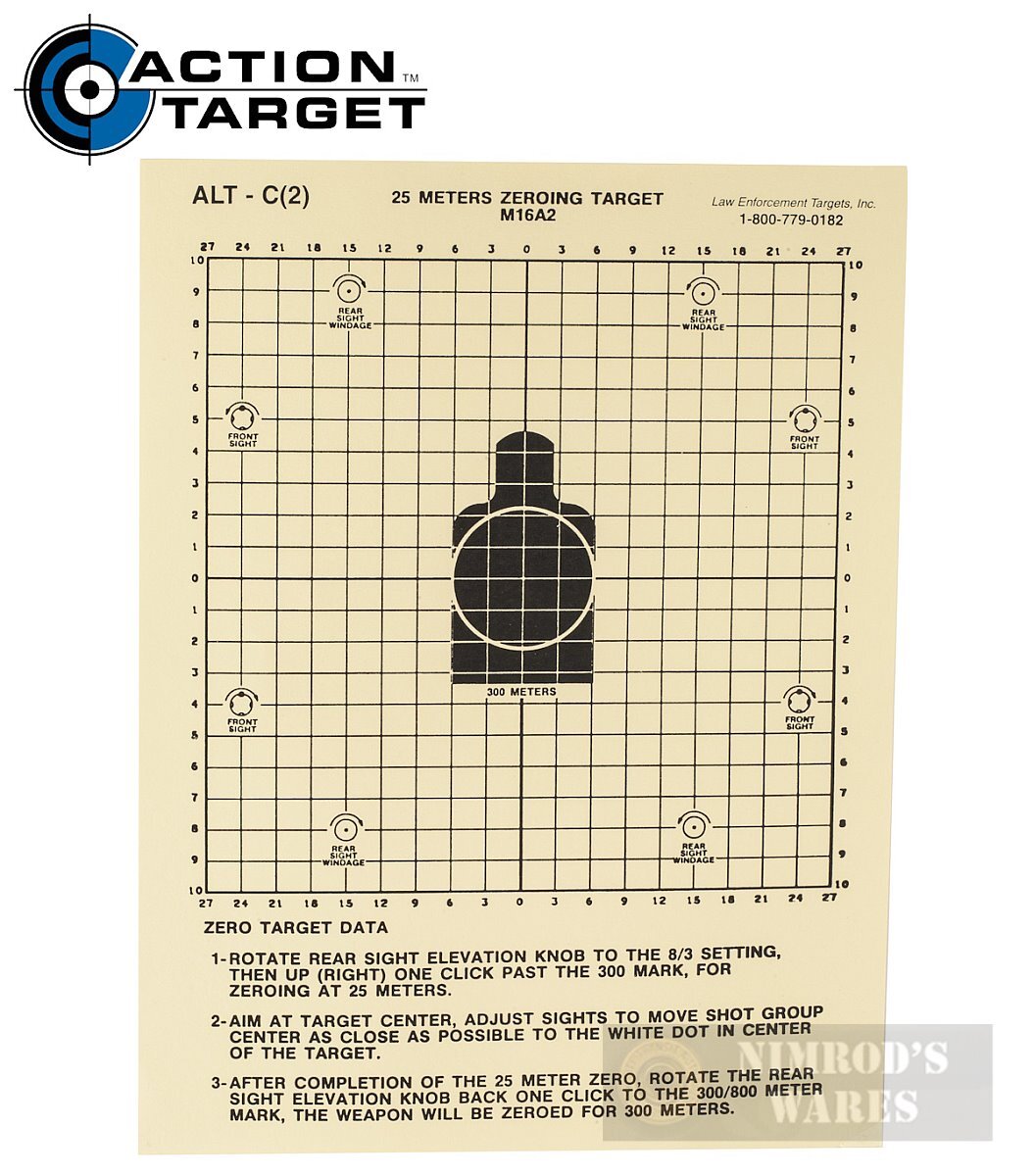 Action Target 25 Meter Zeroing TARGET 100-Pk 8.75"x11.5" ALTC(2) FAST SHIP