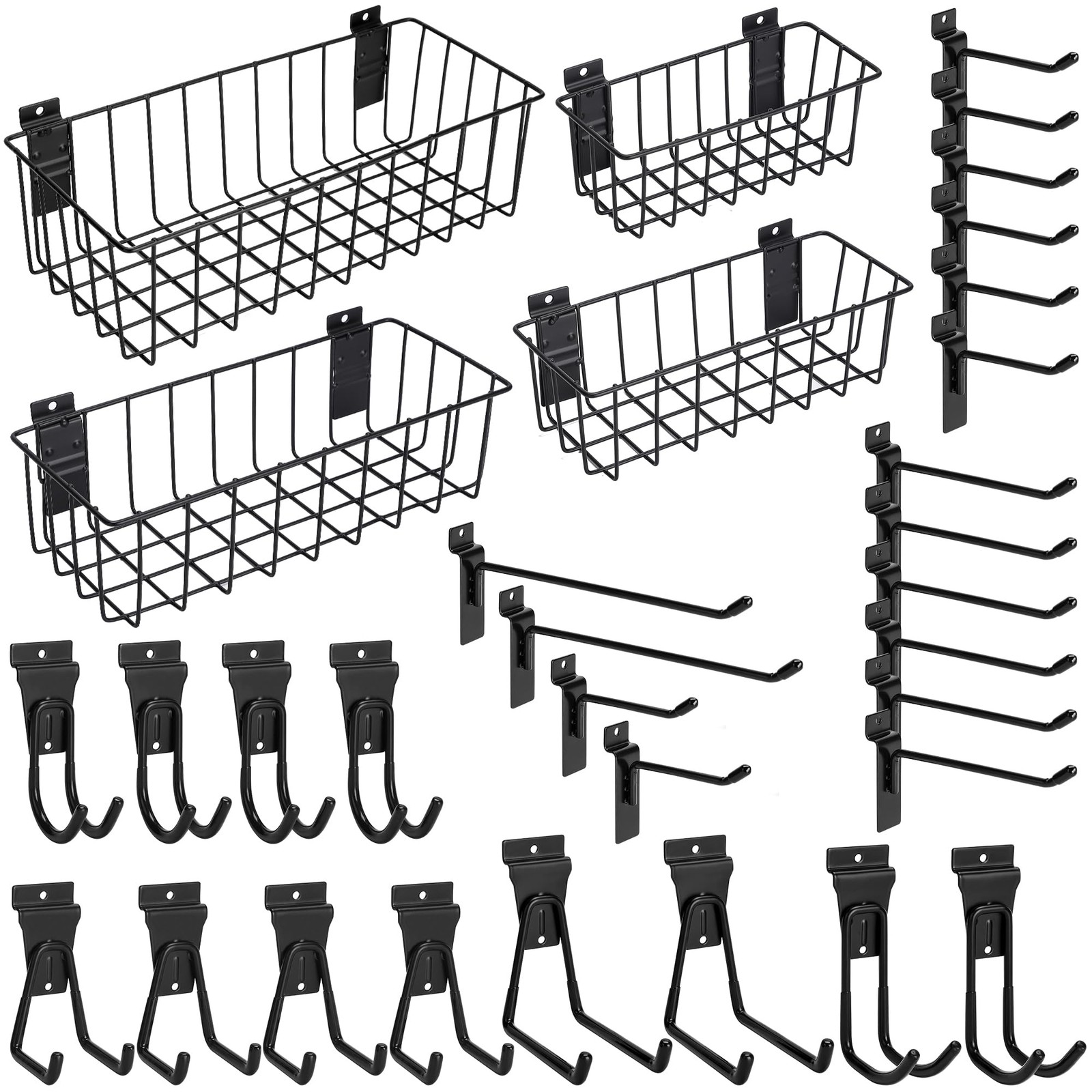 MENEONE Heavy-Duty Slatwall Baskets and Hooks - Slatwall Accessories for Stan...