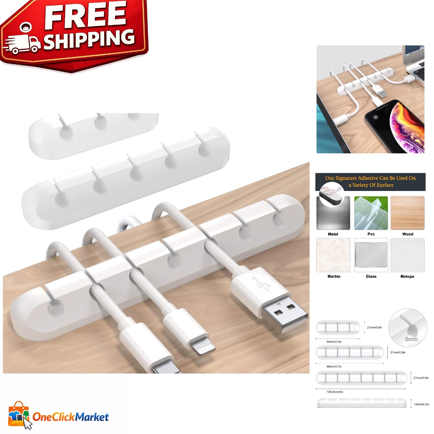 Elegant Cable Management Clips, 3-Pack Silicone Holders for Clean Spaces