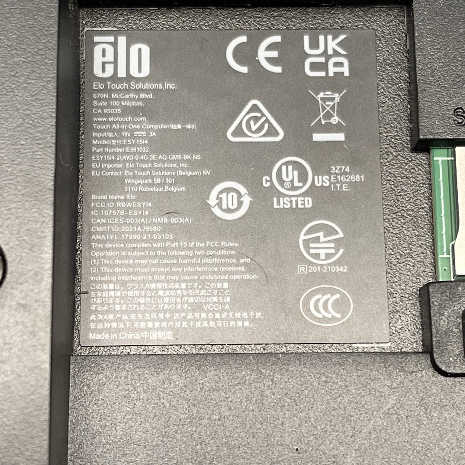 Elo Touch Solutions ESY15I4 Touchscreen Android Display No Stand Sold As Is