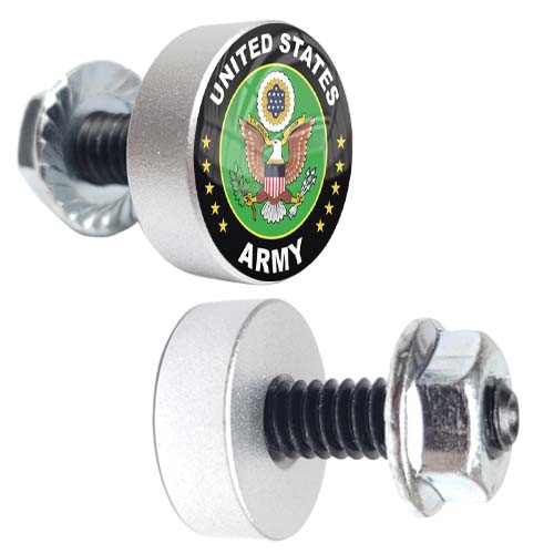 2 Silver Motorcycle "Army" License Plate Frame Fasteners Tag Bolt Screws