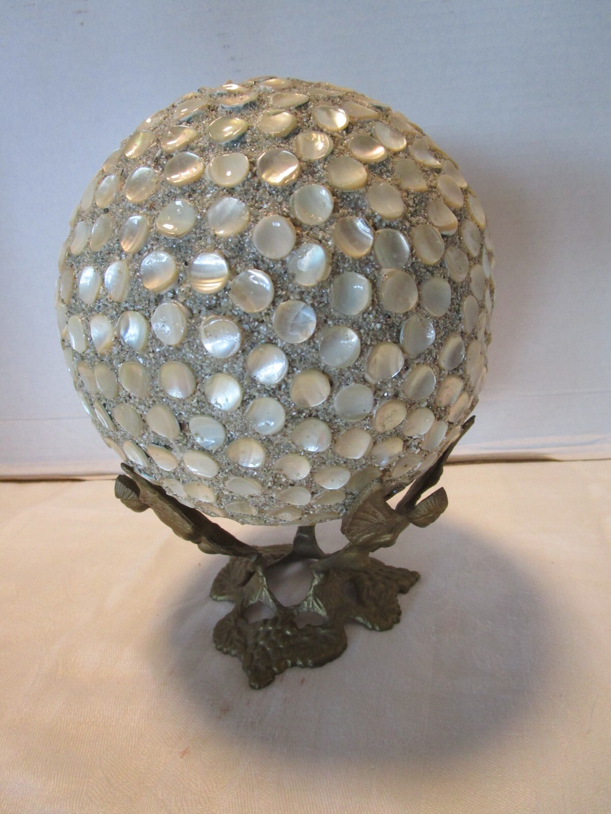 Vintage Mother of Pearl Globe Sphere Ball on Brass angel stand 2 Pc. Set 1980’s
