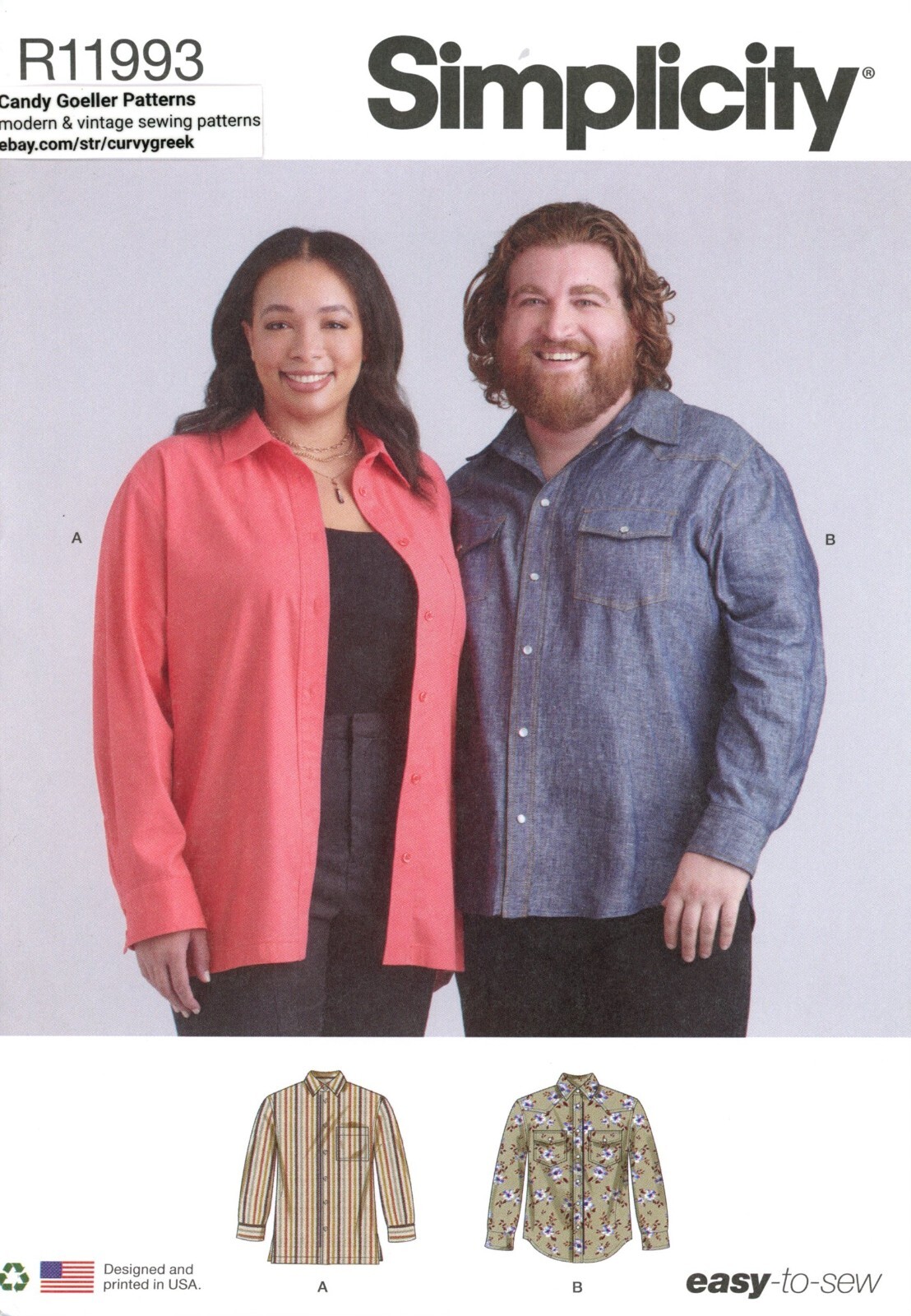 Simplicity R11993 EASY Plus Size Button Down Shirt UNISEX Sz S-L S9858