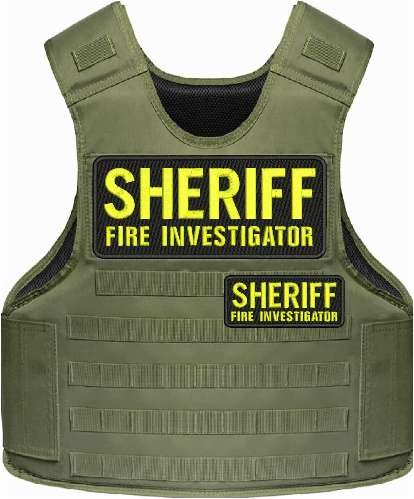 Sheriff Fire Investigator 2 Emb Patch 10x4 And 5x2 Hook On Back Yellow On Black