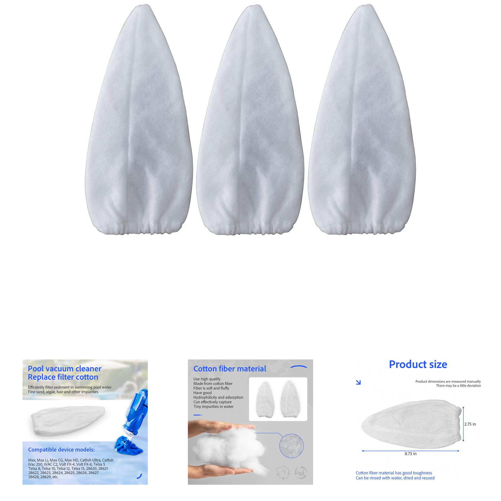 Vacuum Filter Cotton Replacement 3 Pack for Pool Blaster Pool Cleaner