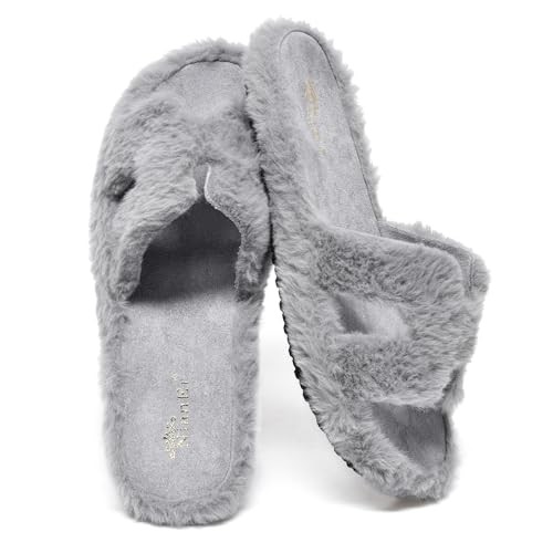 Womens H Strap Fur Fuzzy Furry Cushioned Soft Foam 9 9901-001-grey H-Band