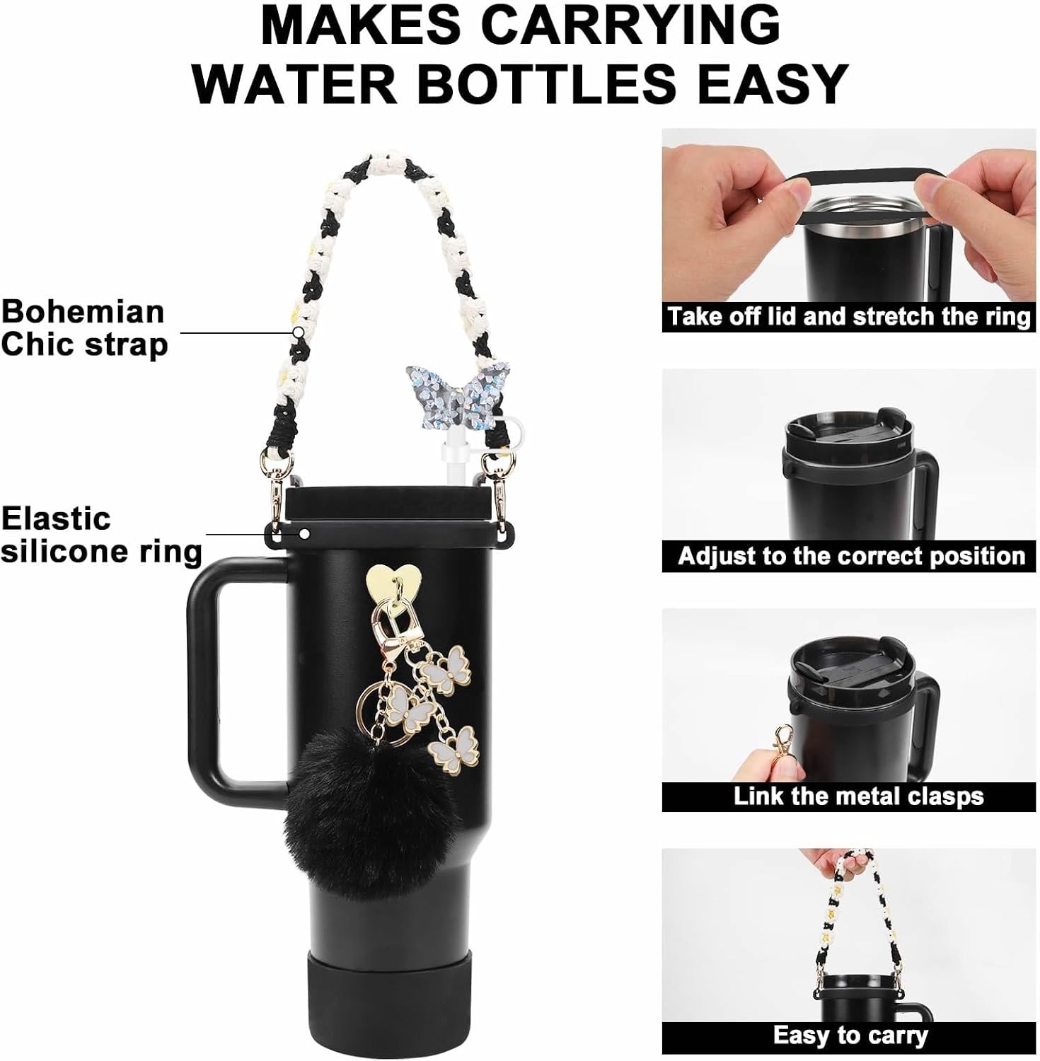 Accessories Set for Stanley Cup Boot Strap Butterfly | 7PCS set includes boot
