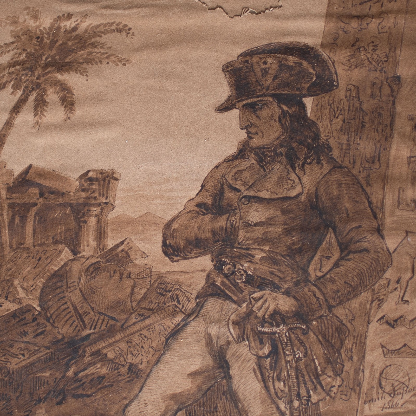 Emile Dupont Napoleon in Egypt Drawing Ink Original Signed 1866