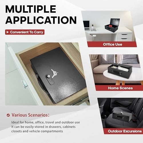 Fireproof Lock Box with Key and Combination Lock, Fire Safe Document Box