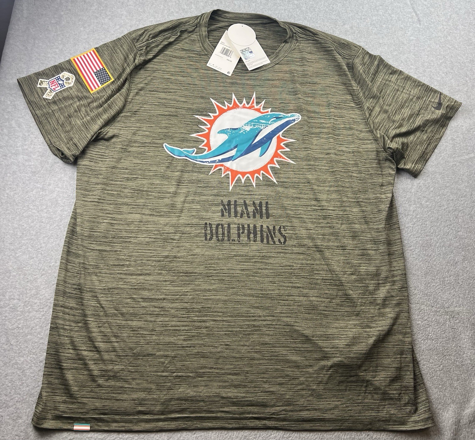 Nike Miami Dolphins Men’s Salute To Service Velocity T-Shirt Size 2XL Olive NWT