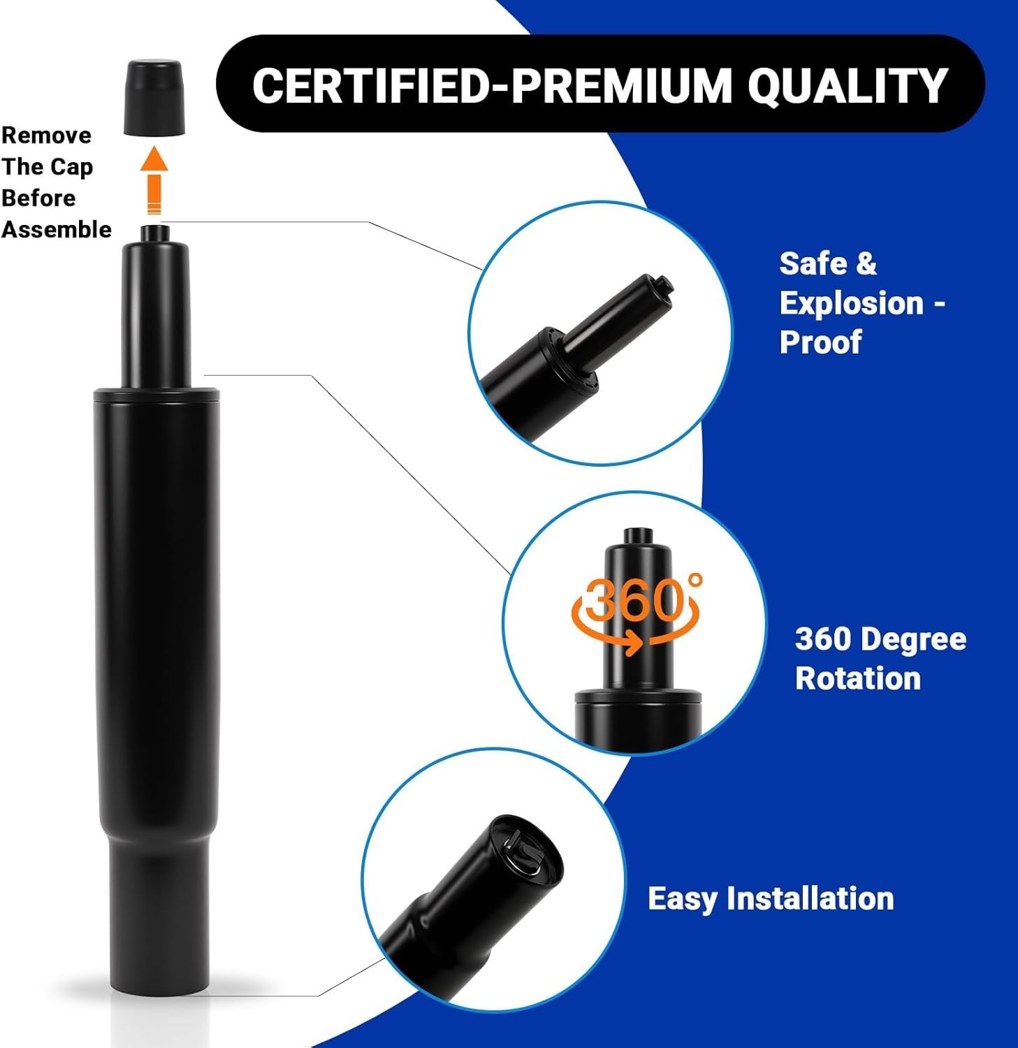 5.5" Short Office Chair Cylinder Replacement - Heavy Duty 1000lbs Class 4 Hydrau