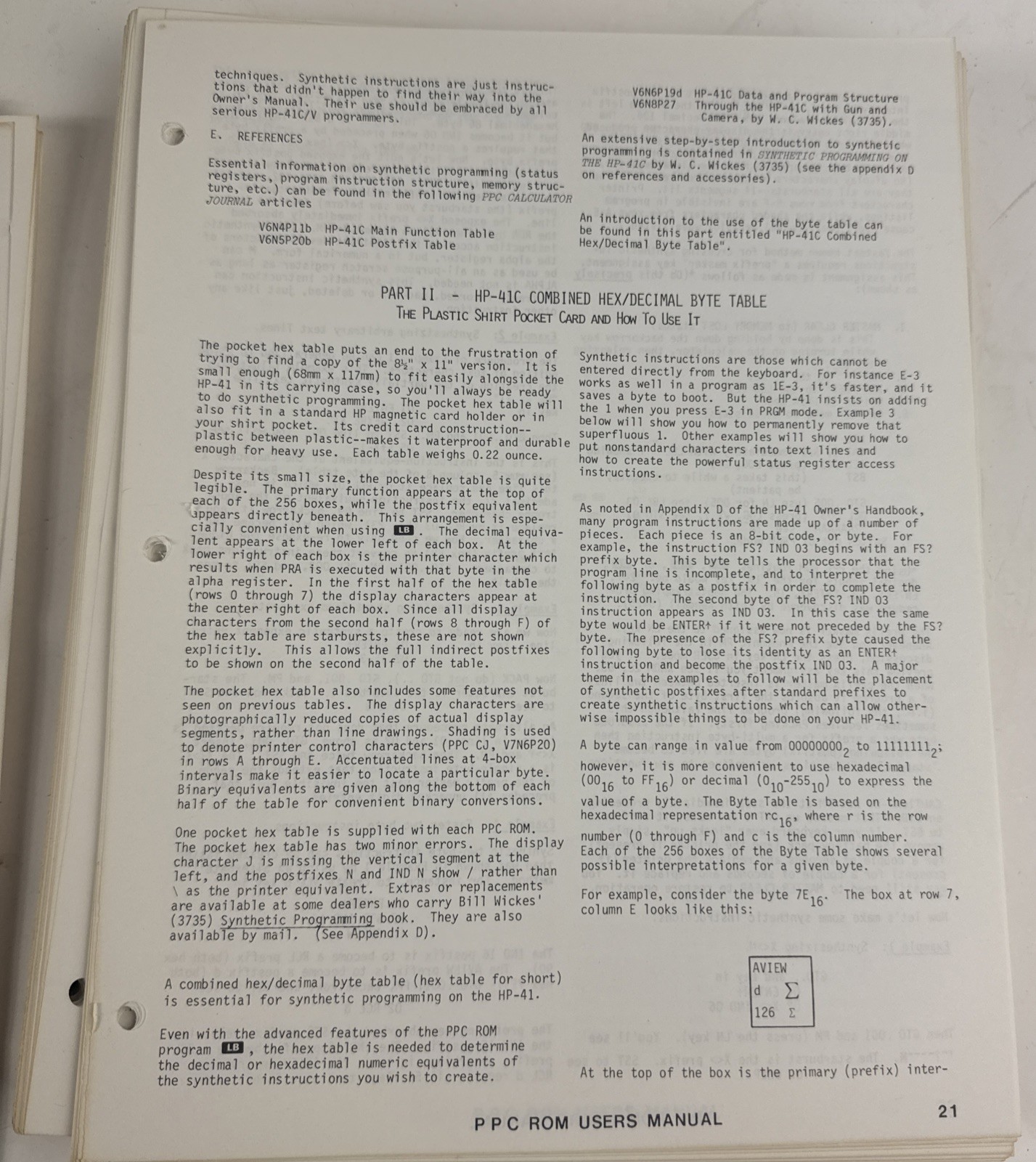 Vtg 1981 PPC ROM User Manual HP-41C HP-41CV Hex Decimal Byte Table Complete Set
