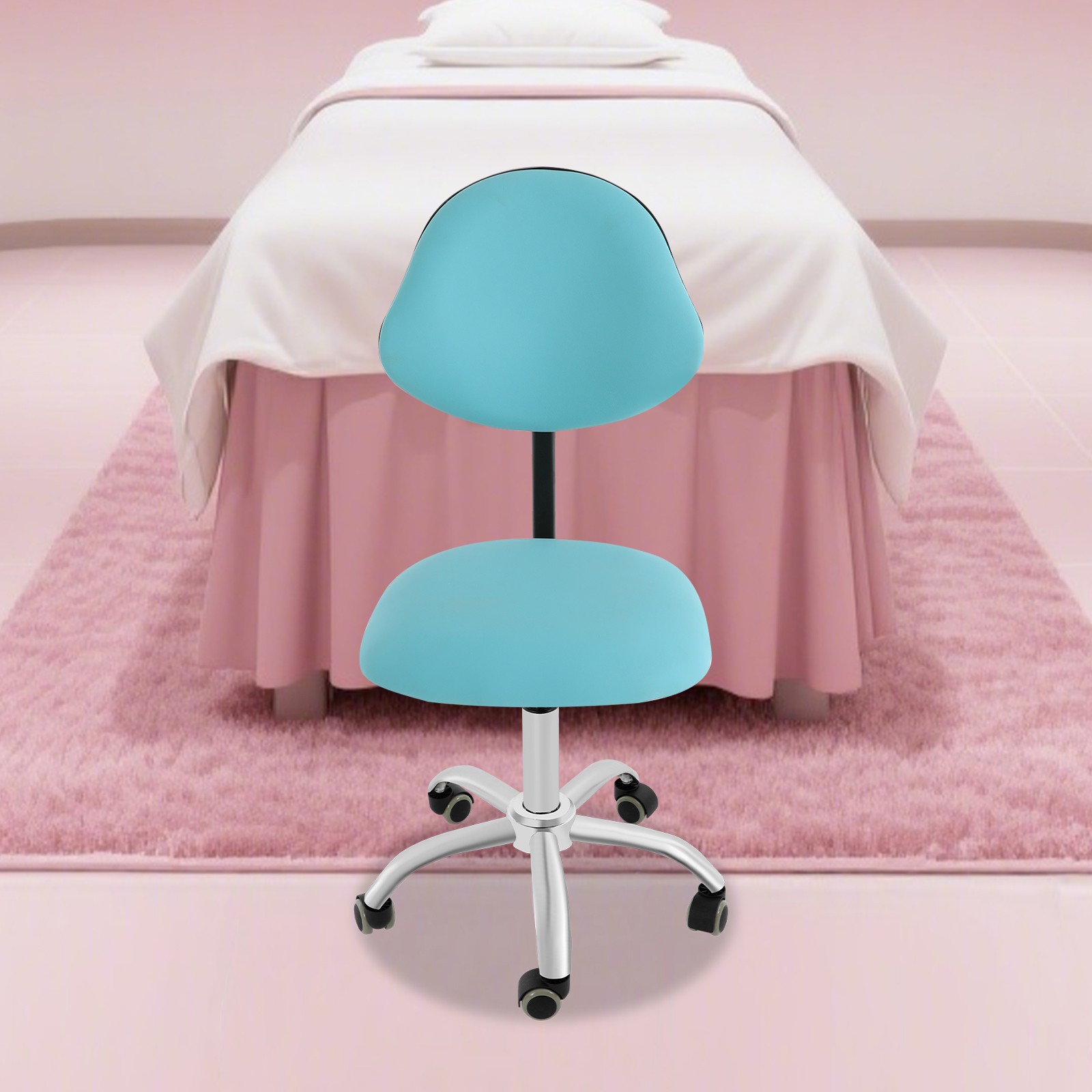 Adjustable Swivel Chair Ergonomic Rolling Saddle Stool w/ Backrest for Office