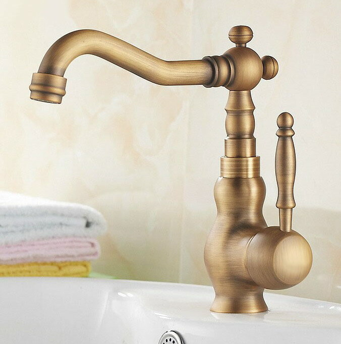 Antique Brass Swivel Spout Kitchen Sink Faucet Bathroom Basin Mixer Taps 2nf076