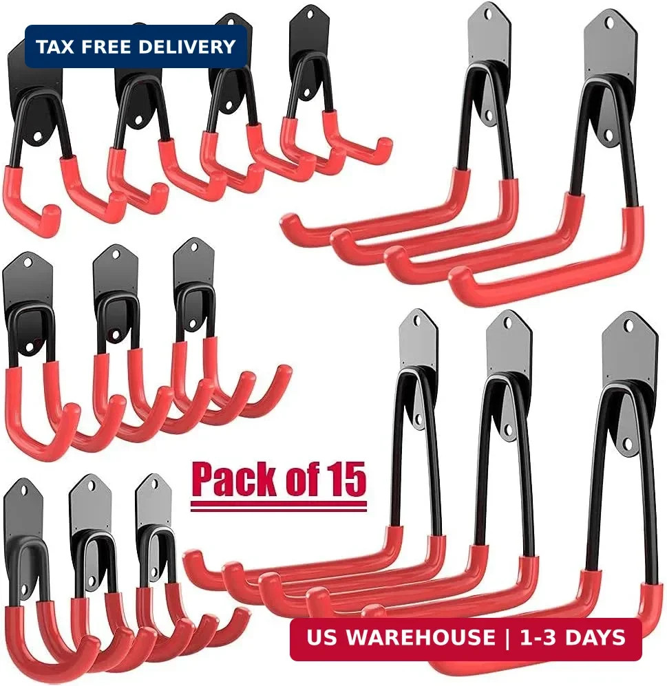Garage Hooks Heavy Duty, 15 Pack Wall Mount Steel Utility Hooks&Hangers, Anti-Sl
