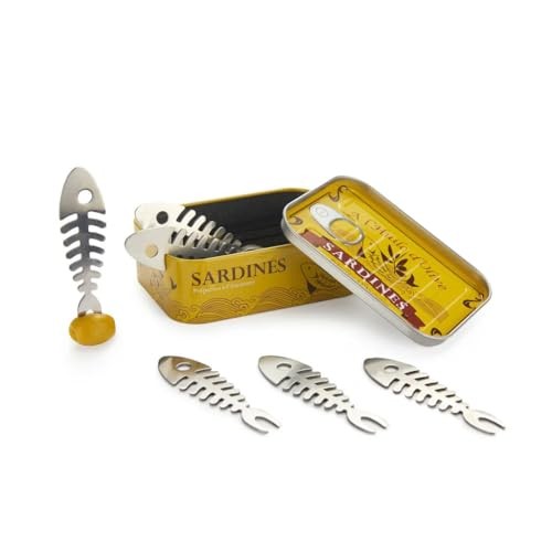 Balvi Sardines Snack Forks Set of 6, Stainless Steel Fishbone Appetizer Picks