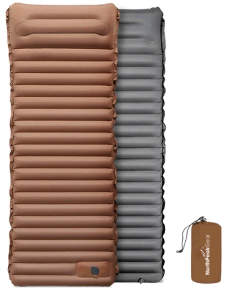 North Peak Camping Inflatable 77x27.5x4" Ultralight Brown Air Mat Sleeping Pad