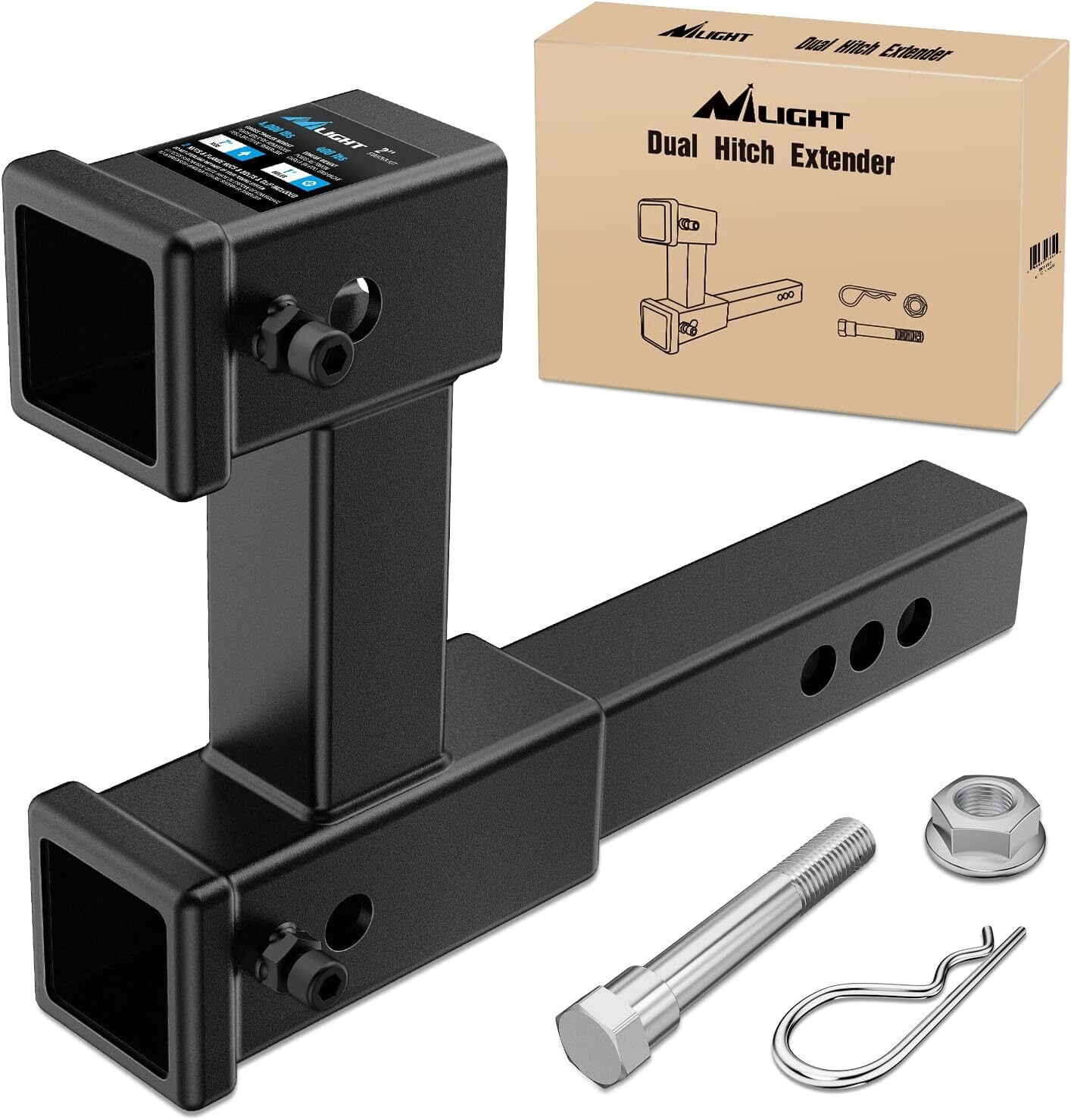 Nilight Dual Hitch Extension with Bolt Nut Kit Fits 2" Extender