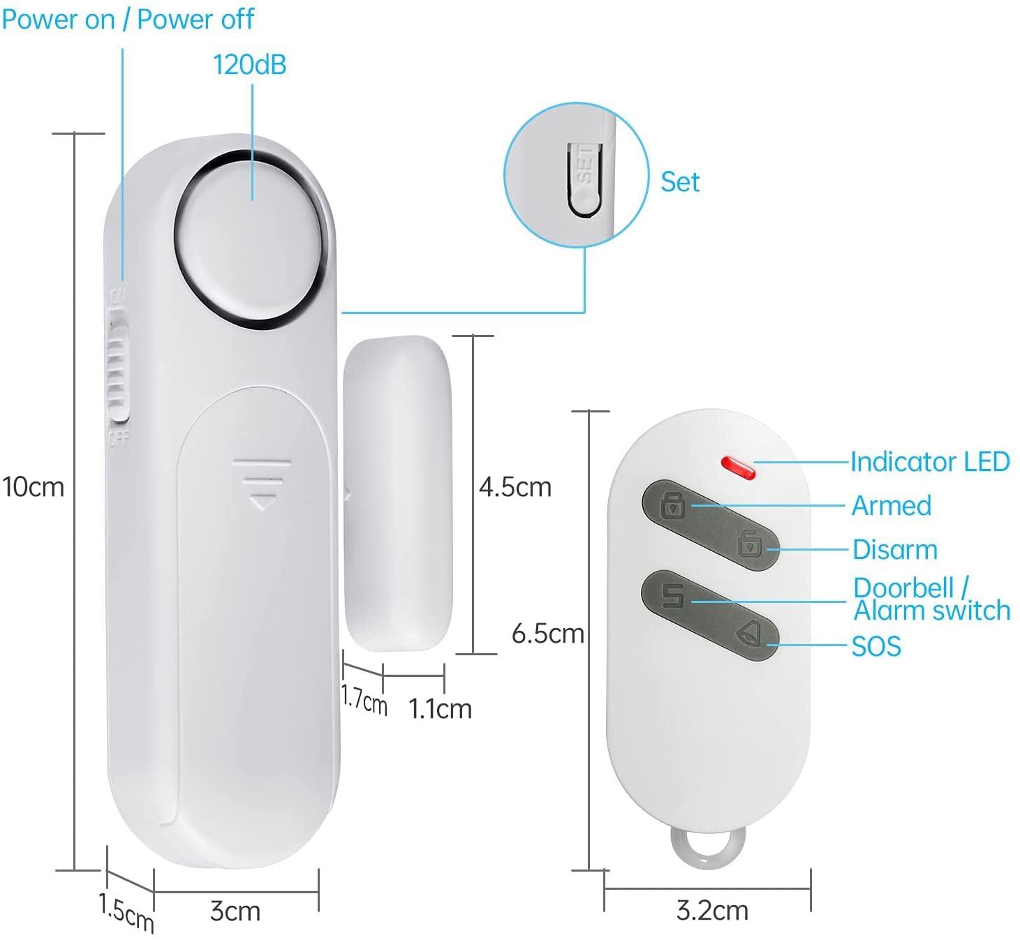 Wireless 120dB Door Window Security Alarm Sensor Remote Control Home Entry Alert