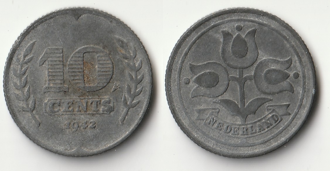 1942 Netherlands 10 cents coin
