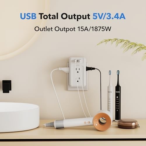 6 Outlet Wall Plug with 3 USB Ports