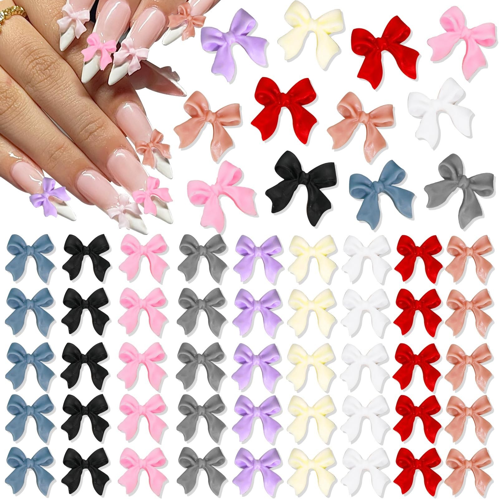RODAKY 200PCS Bow Nail Charms Colorful 3D Bowknot Charms for Nail Art Resin F...