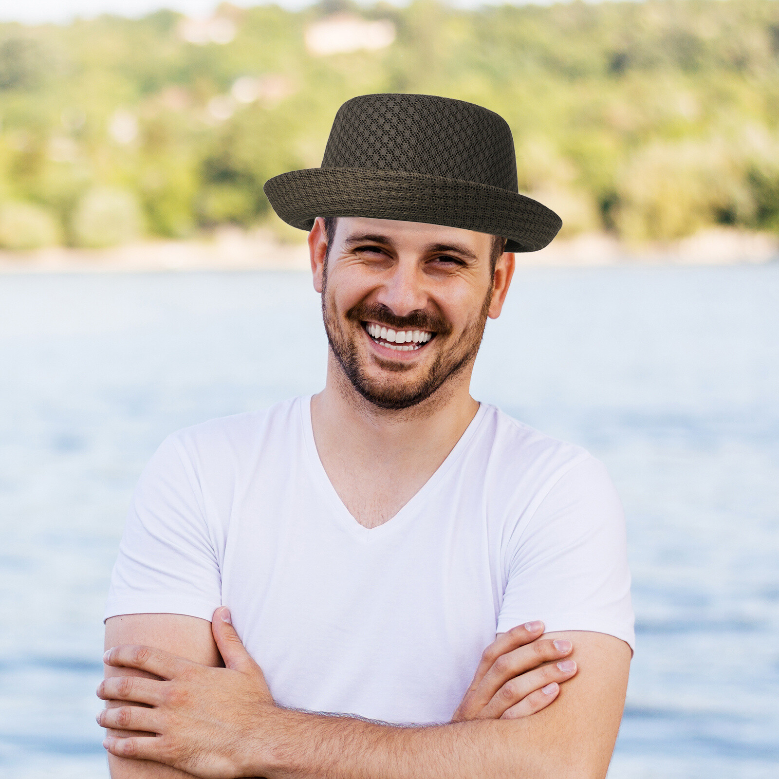 Men Women Soft Mesh Pork Pie Fedora Hat Trilby Flat Top Bowler Panama Jazz Cap