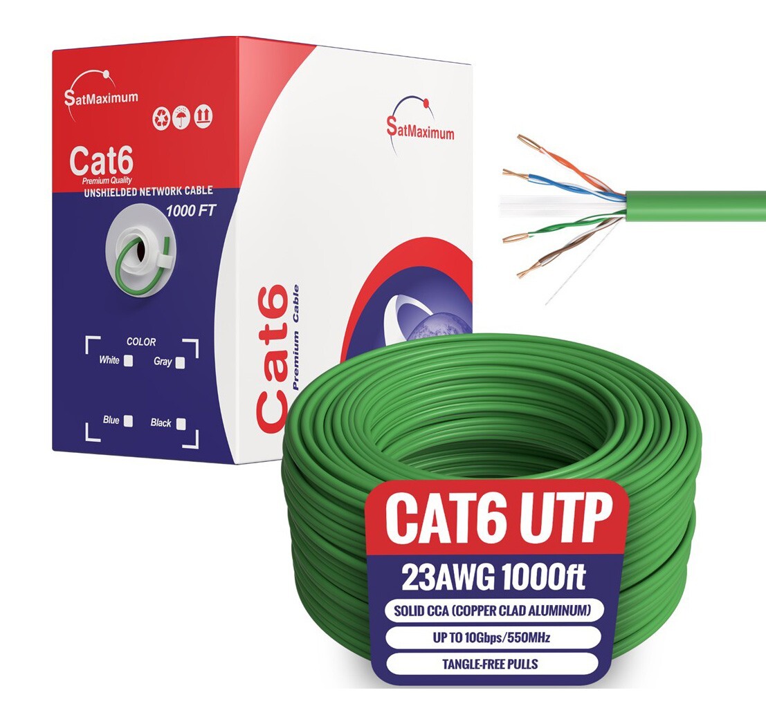 1000FT CAT6 UTP Ethernet Cable 23AWG 10 Gbps LAN Network Solid Bulk Wire Green