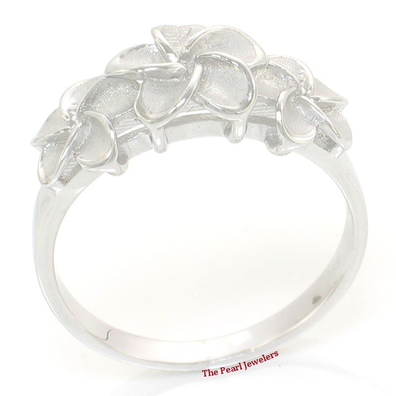 Tradition Hawaiian Triple Plumeria Design Rings Solid .925 Sterling Silver