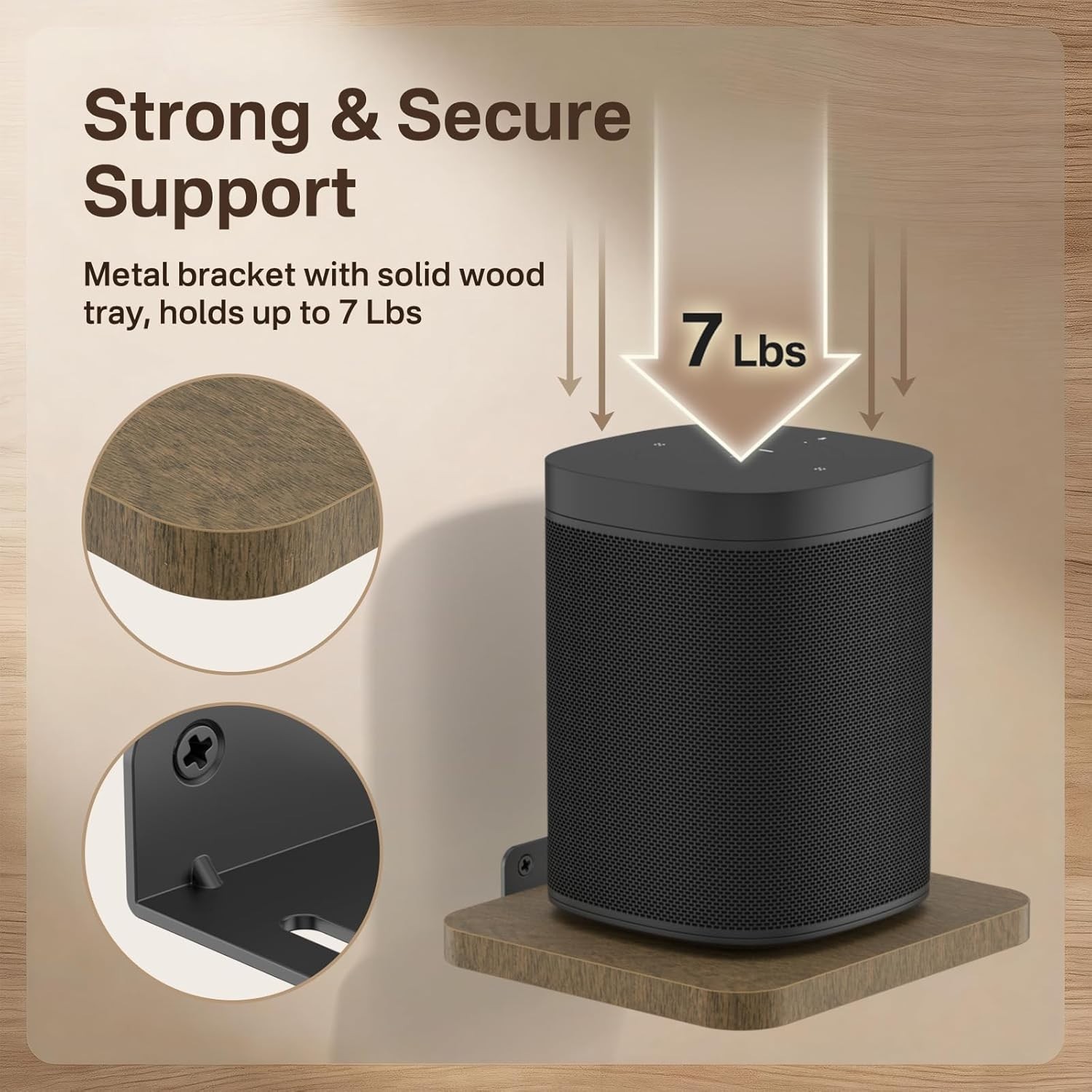 Compact Adjustable Speaker Wall Mount for 7 lbs - Easy Installation Included