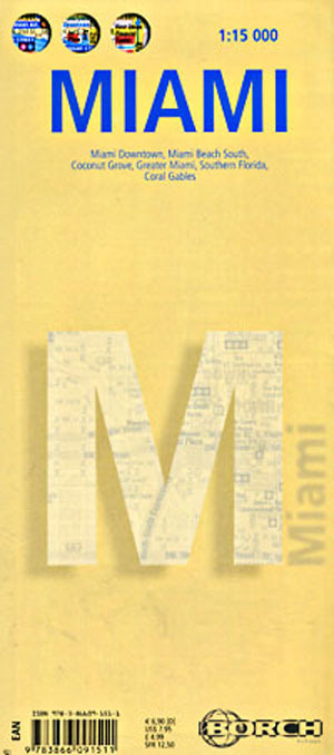 NEW~'06 Borch MAP OF MIAMI, FL~Waterproof, w/Downtwn,Coconut Grove Details,Index