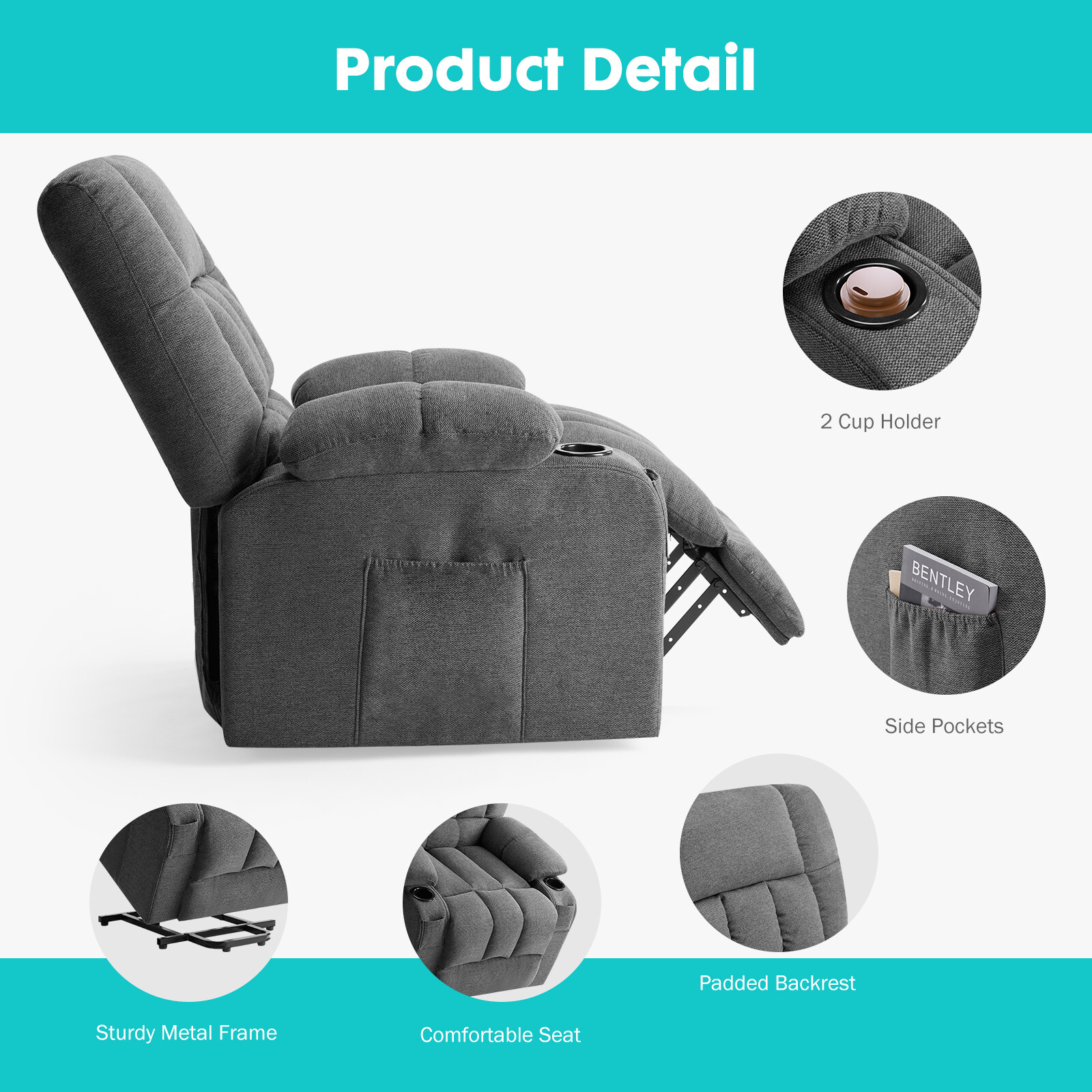 Elderly Motor Power Lift Recliner Sofa w/Massage&Heat Electric Lazy Lounge Chair